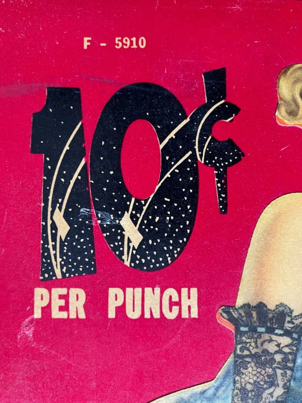 RARE Unused Vintage Pin-up Punchboard Game 